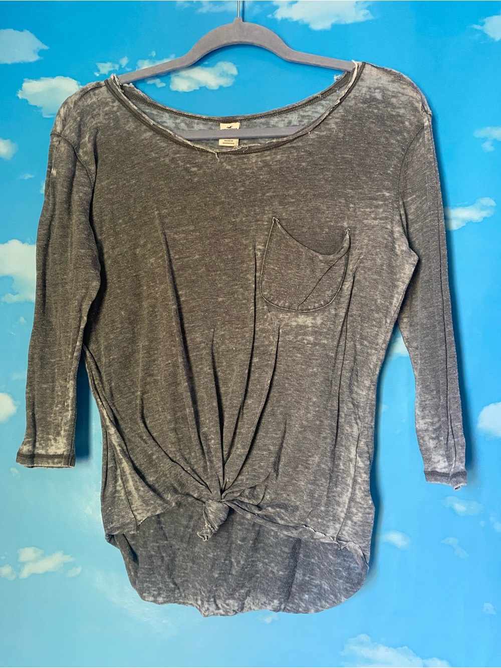 Hollister Washed Black Knot-Front Long Sleeve Tee